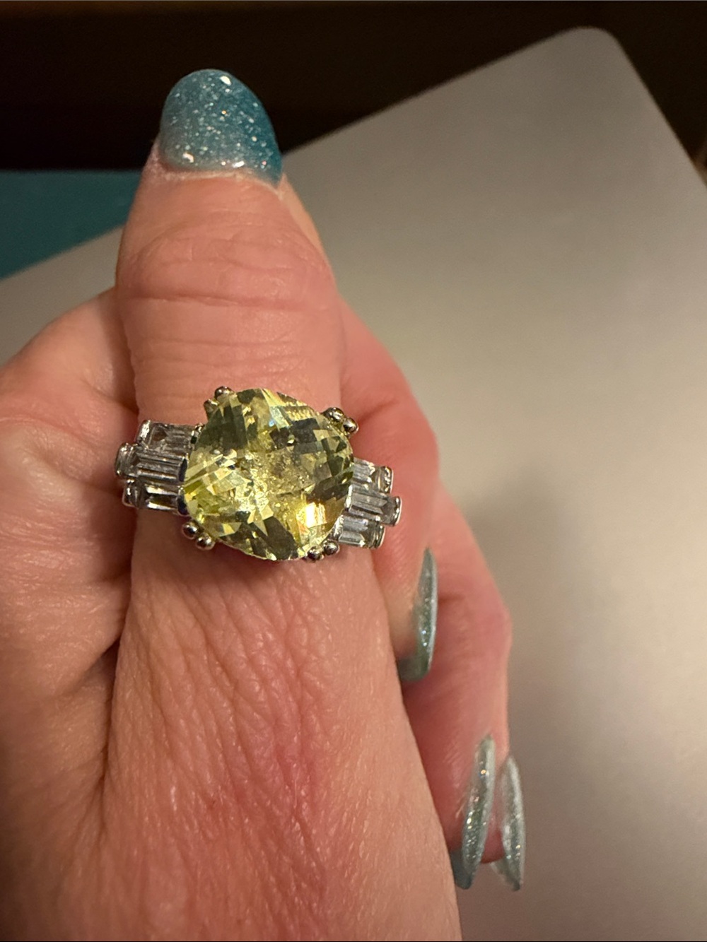 Yellow Heart-Cut Fashion Ring with Side Accent Stones